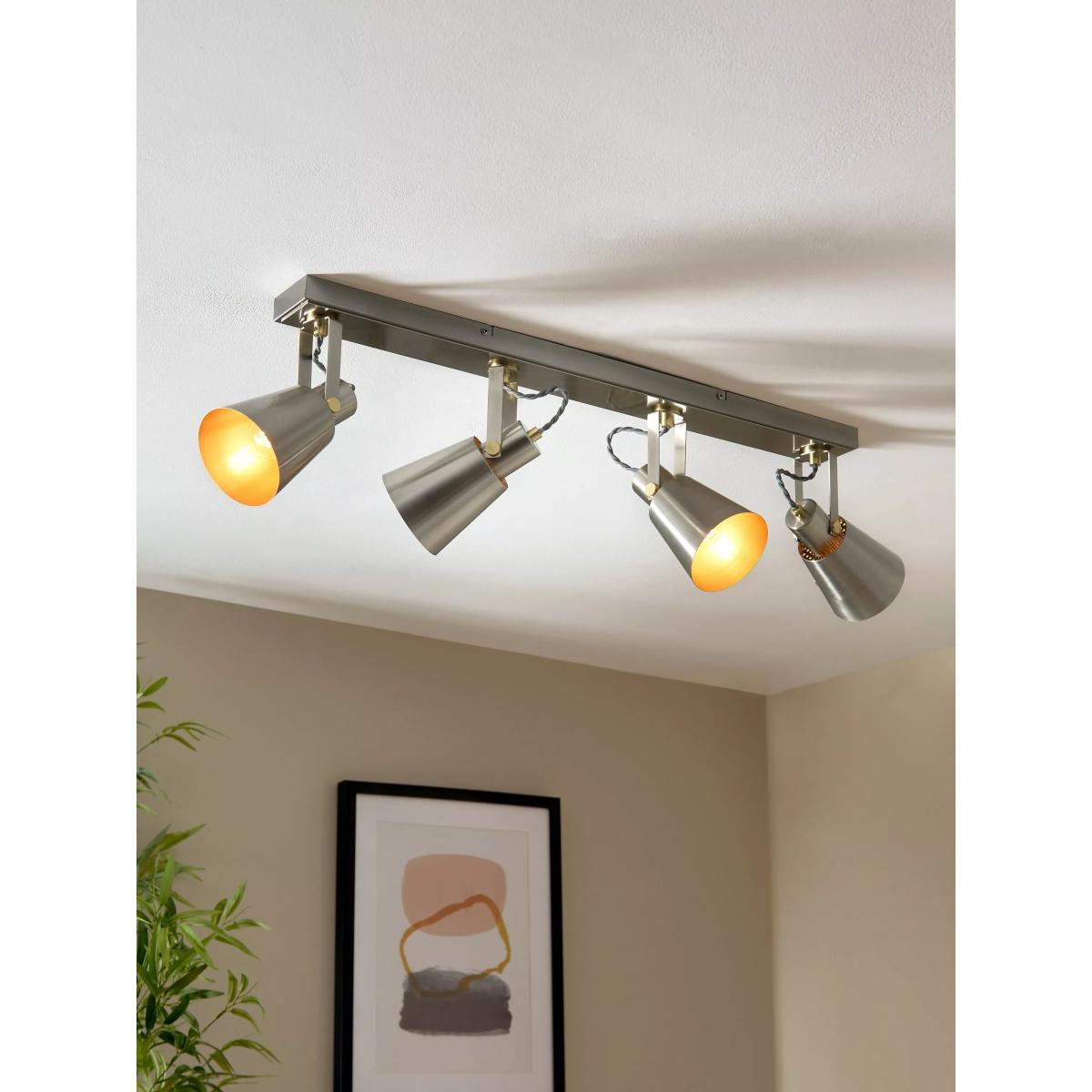 John Lewis Smythson 4 Spotlight Ceiling Bar, Satin Steel/Gold – image 4