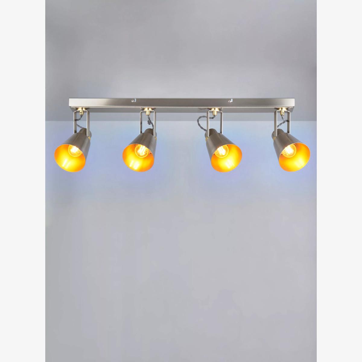 John Lewis Smythson 4 Spotlight Ceiling Bar, Satin Steel/Gold – image 1