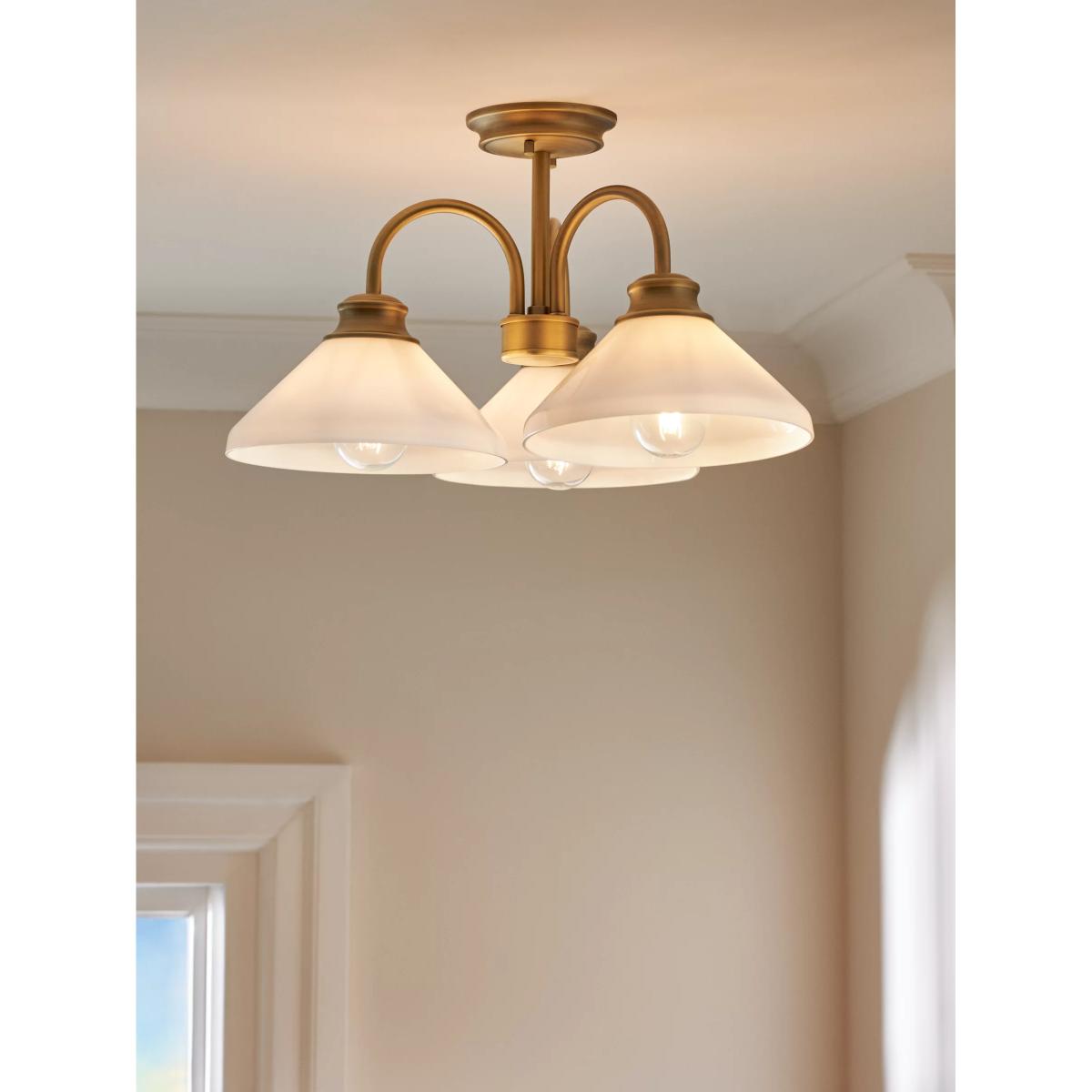 John Lewis Tula Opaline 3 Arm Semi Flush Ceiling Light, Matt Antique Brass – image 2