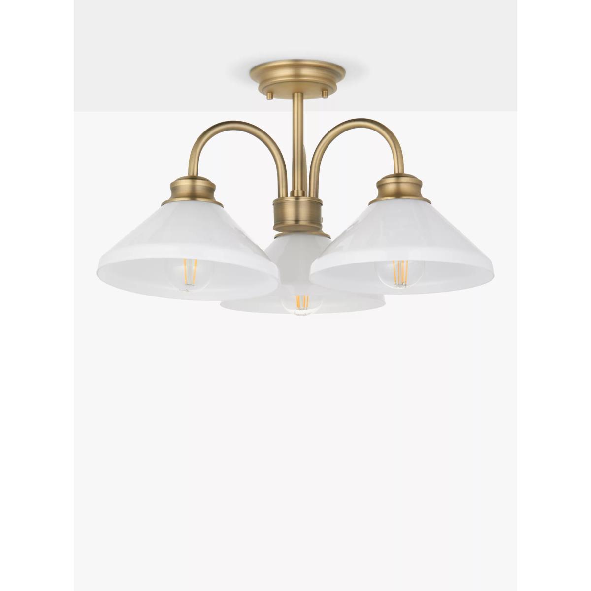 John Lewis Tula Opaline 3 Arm Semi Flush Ceiling Light, Matt Antique Brass – image 3