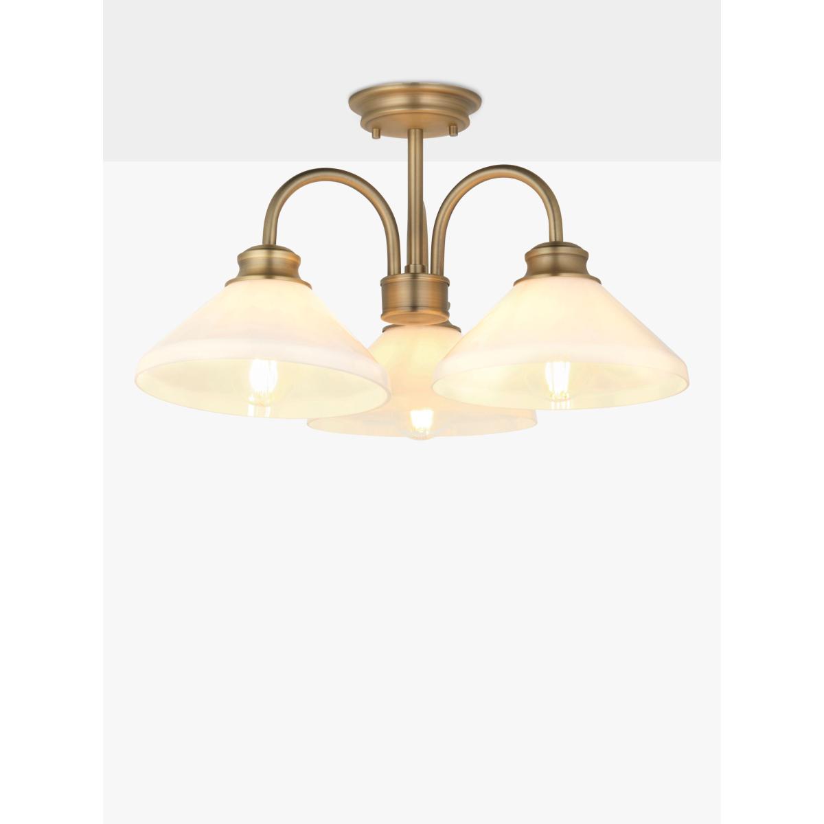 John Lewis Tula Opaline 3 Arm Semi Flush Ceiling Light, Matt Antique Brass – image 6