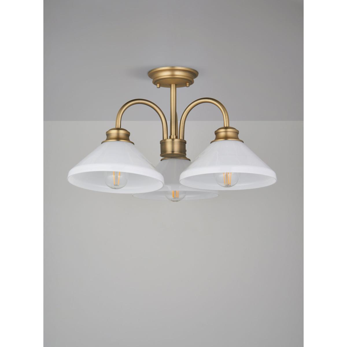 John Lewis Tula Opaline 3 Arm Semi Flush Ceiling Light, Matt Antique Brass – image 7