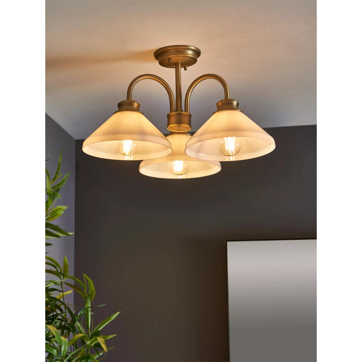 John Lewis Tula Opaline 3 Arm Semi Flush Ceiling Light, Matt Antique Brass – image 8
