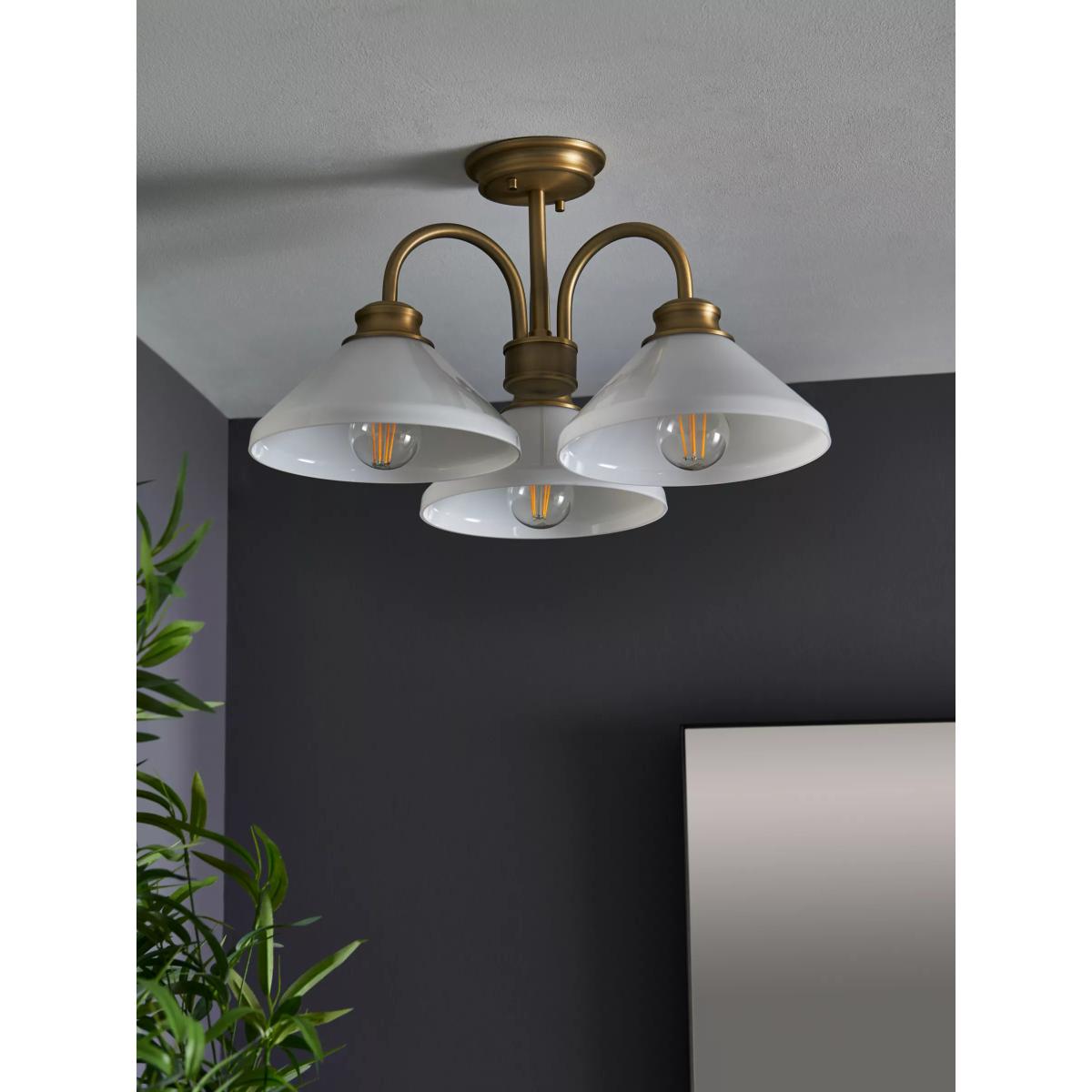 John Lewis Tula Opaline 3 Arm Semi Flush Ceiling Light, Matt Antique Brass – image 9