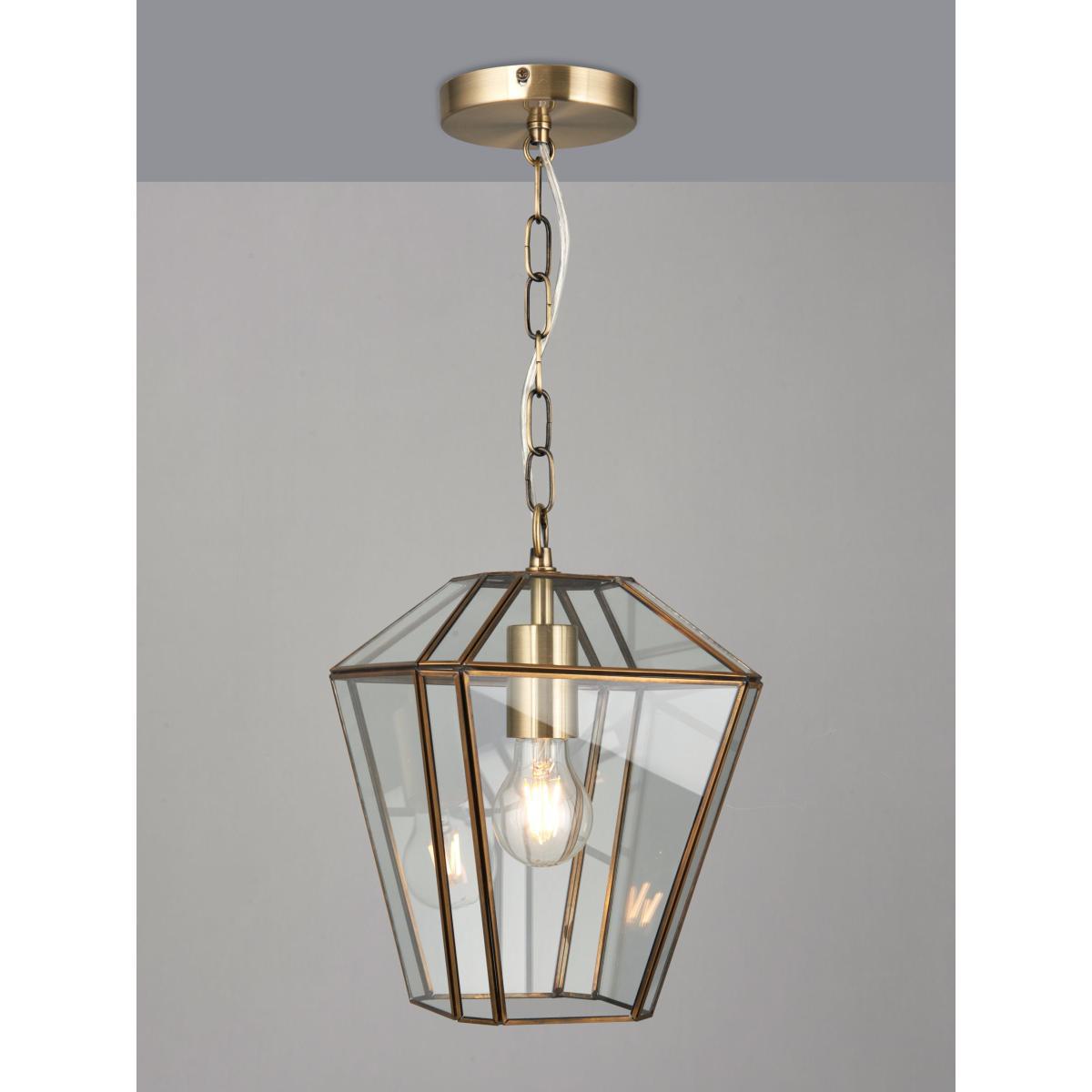 John Lewis & Partners Timeless Glass Lantern Ceiling Light, Clear/Antique Brass – image 1