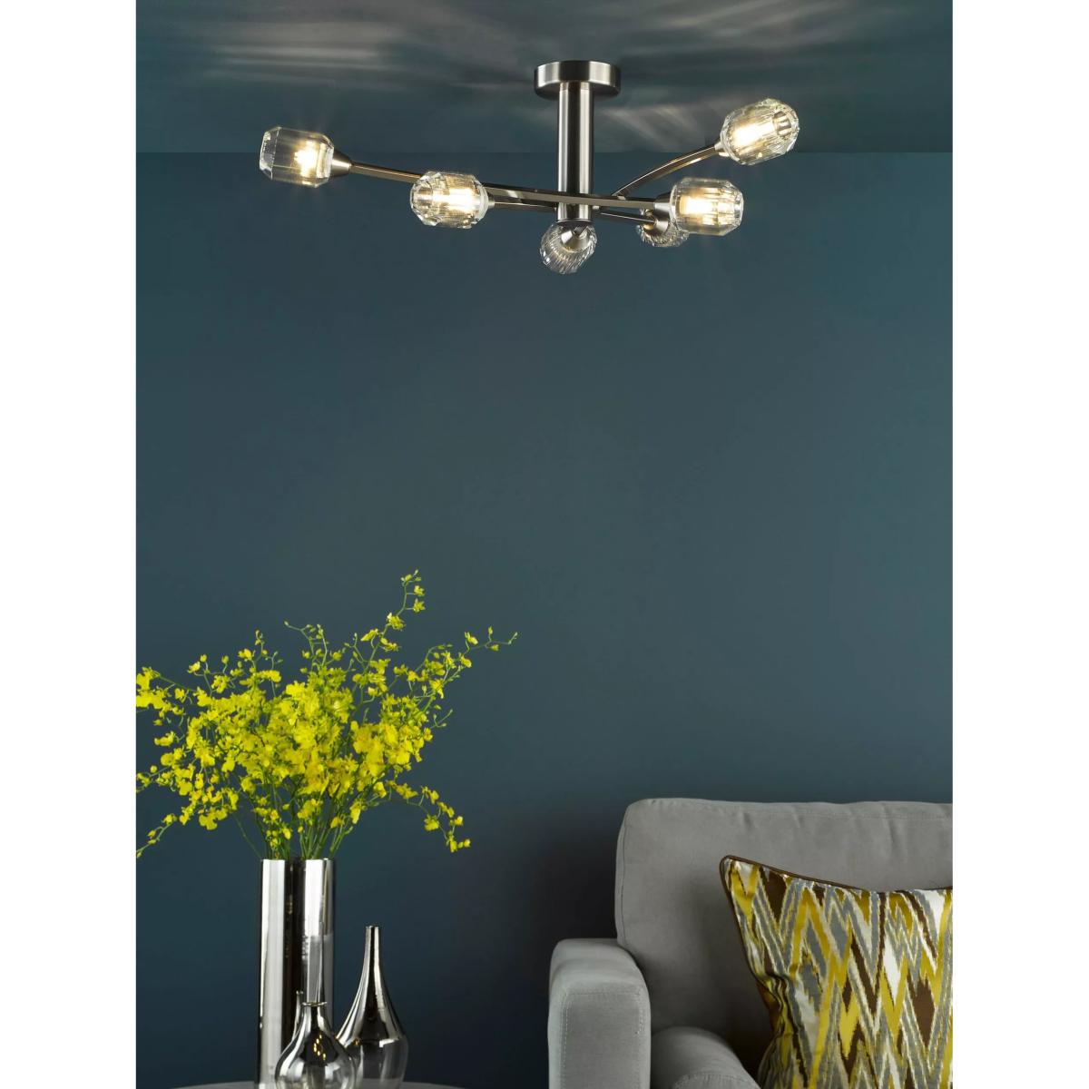 Där Zonda 6 Arm Crystal Semi-Flush Ceiling Light, Brushed Nickel – image 2