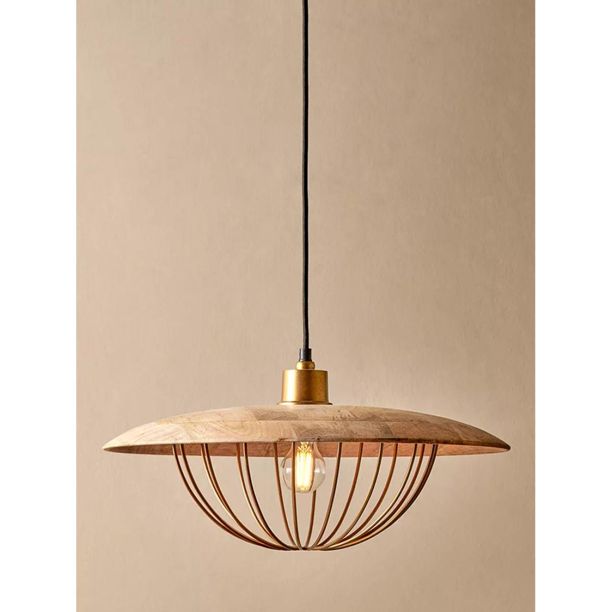 Nkuku Chakai Wood & Brass Pendant Ceiling Light, Natural – image 2