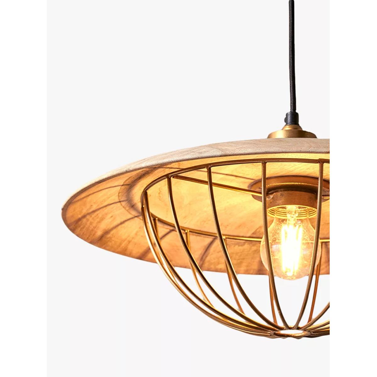 Nkuku Chakai Wood & Brass Pendant Ceiling Light, Natural – image 3