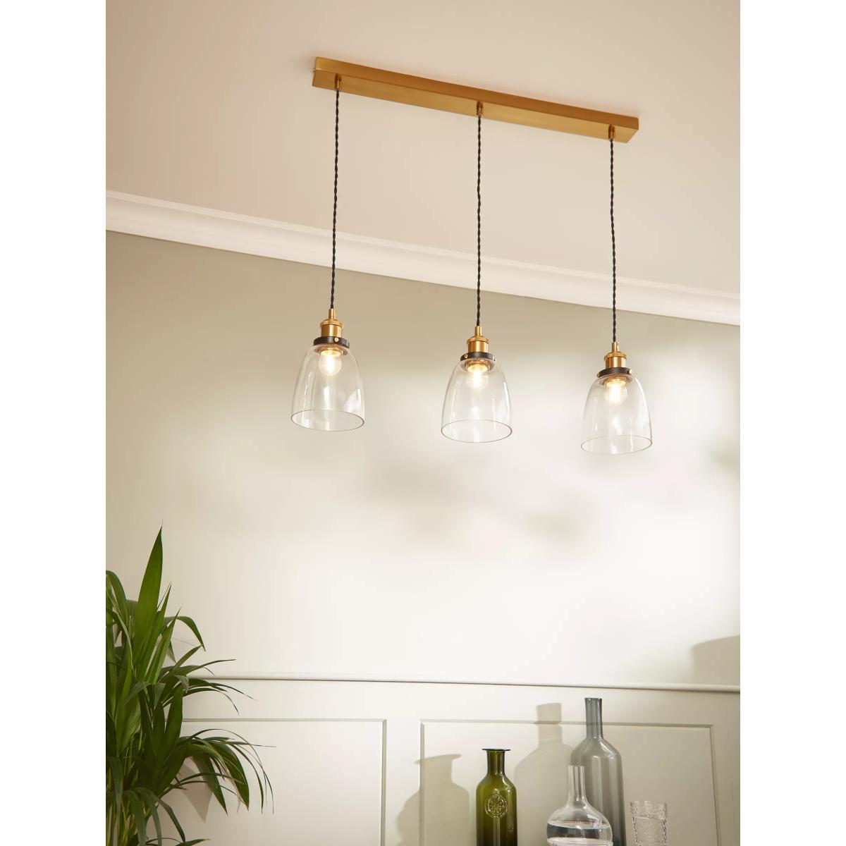 John Lewis & Partners 3 Glass Pendant Diner Ceiling Light, Clear/Brass – image 2