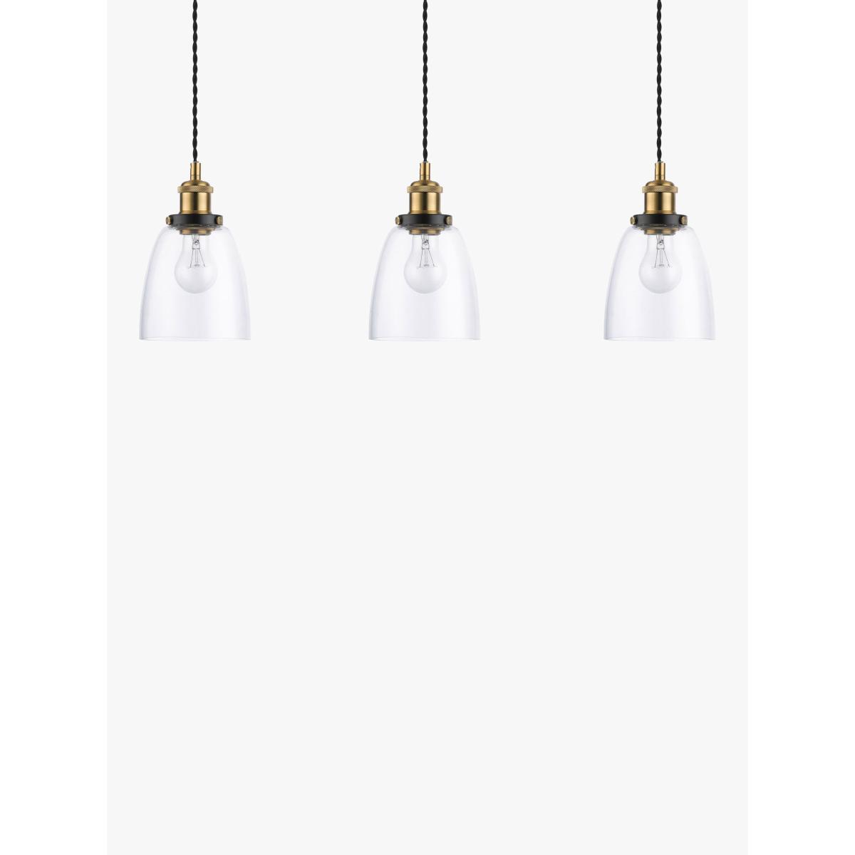John Lewis & Partners 3 Glass Pendant Diner Ceiling Light, Clear/Brass – image 6