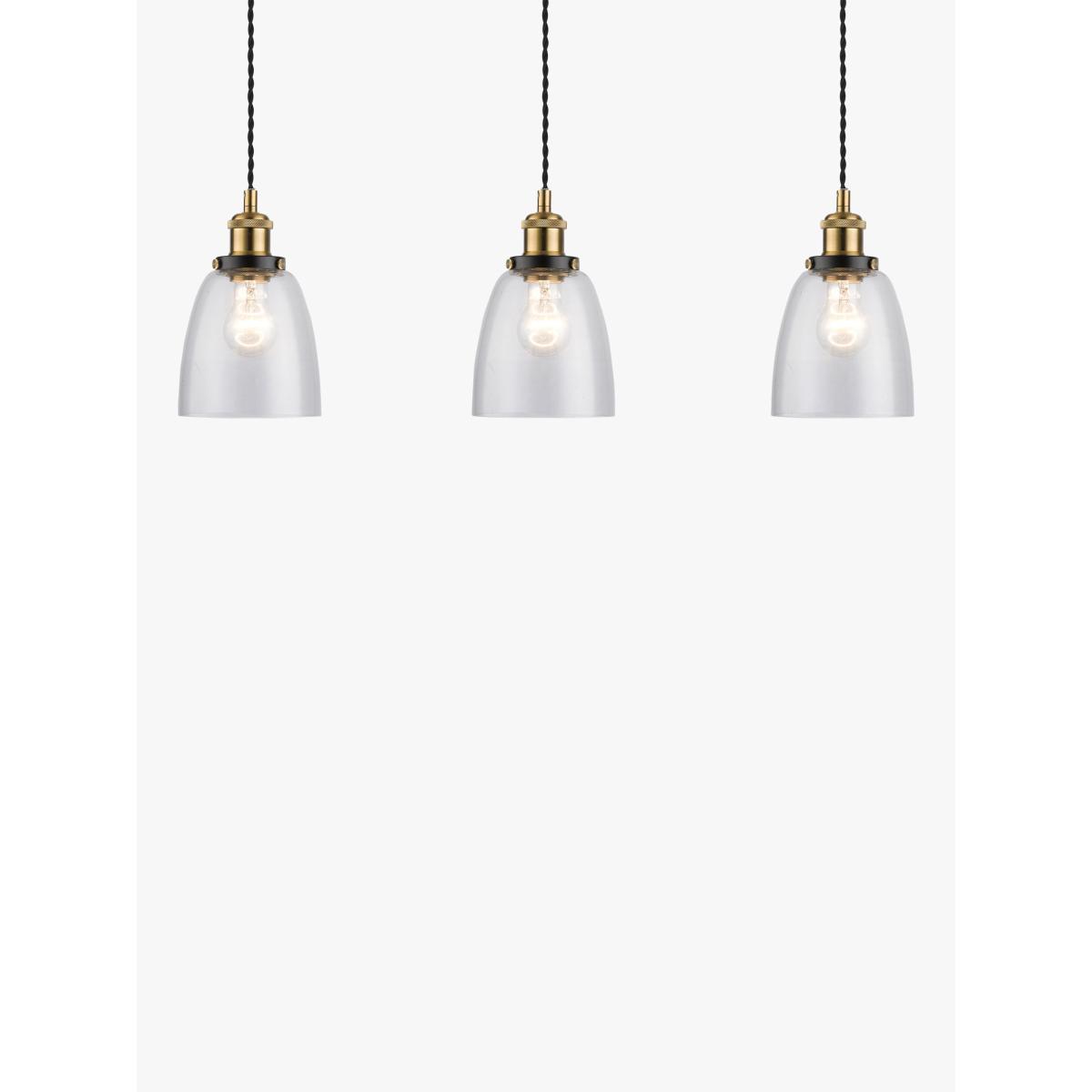 John Lewis & Partners 3 Glass Pendant Diner Ceiling Light, Clear/Brass – image 7