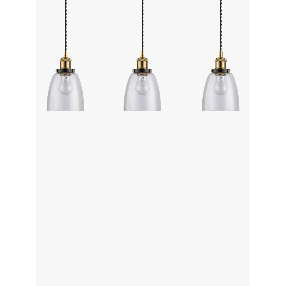 John Lewis & Partners 3 Glass Pendant Diner Ceiling Light, Clear/Brass – image 8