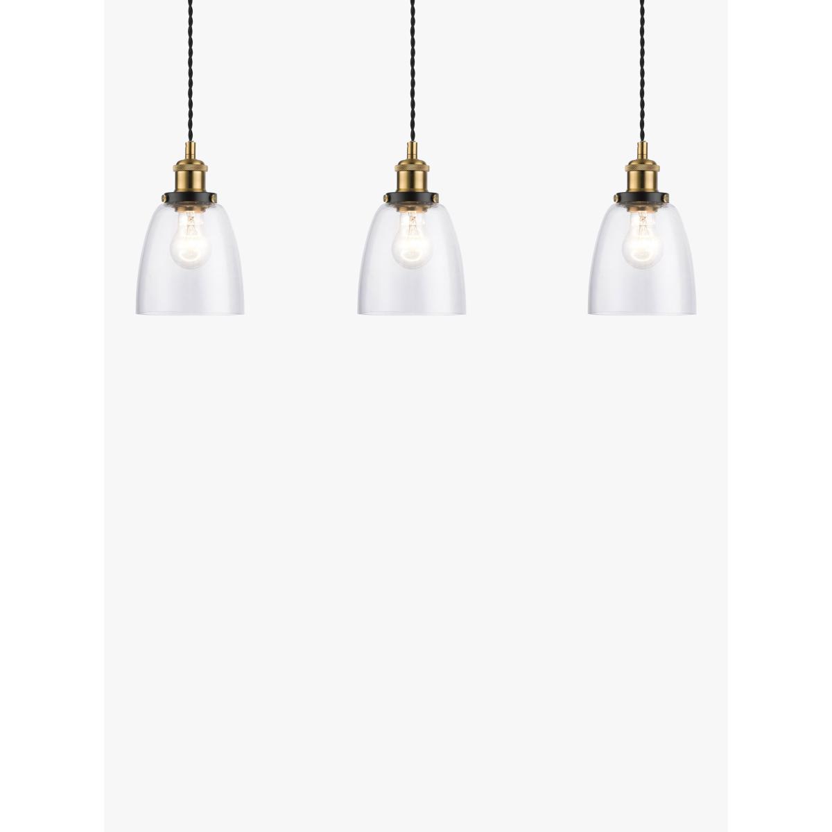John Lewis & Partners 3 Glass Pendant Diner Ceiling Light, Clear/Brass – image 9