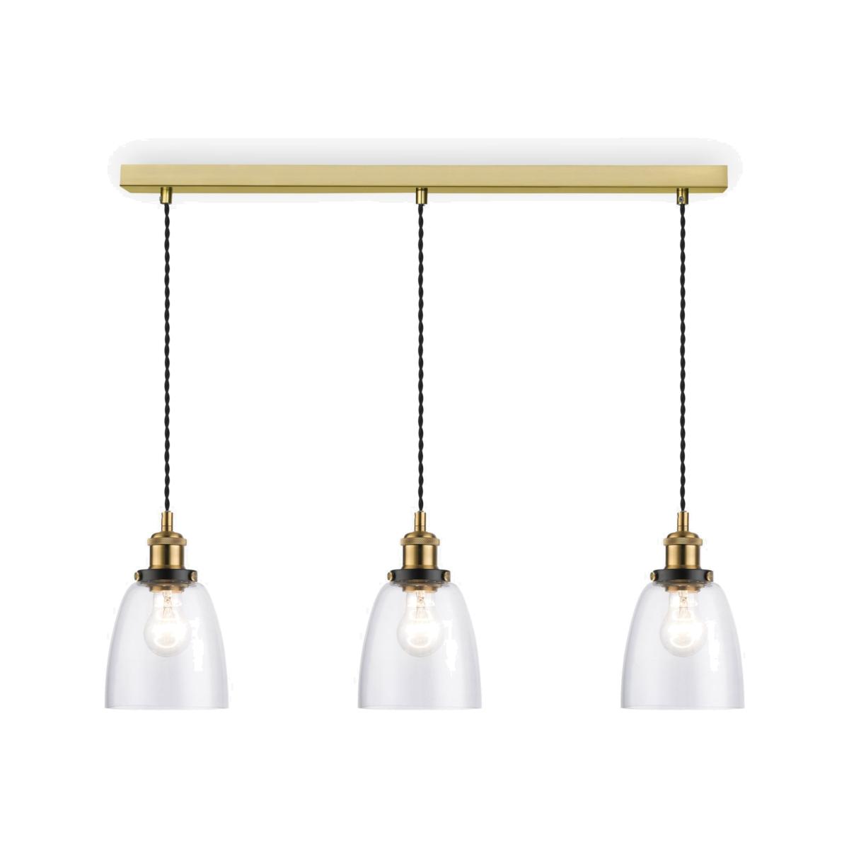 John Lewis & Partners 3 Glass Pendant Diner Ceiling Light, Clear/Brass – image 1