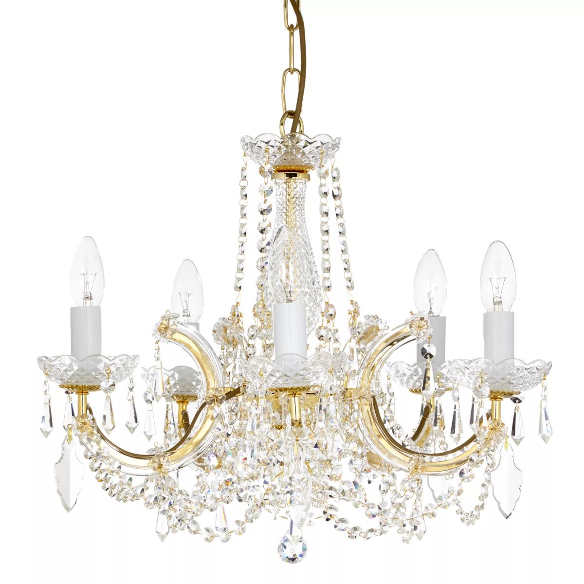 Impex Marie Theresa Chandelier, 5 Arm, Clear/Gold – image 4
