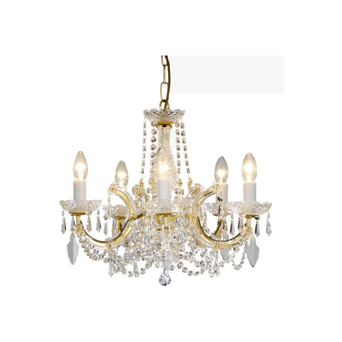 Impex Marie Theresa Chandelier, 5 Arm, Clear/Gold – image 1