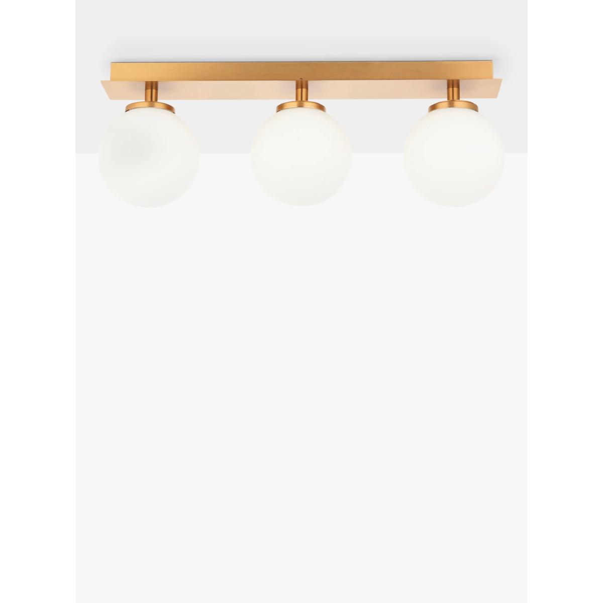 John Lewis Fredriksberg 3 Lamp Opal Glass Shade Semi Flush Bathroom Ceiling Light, Brass – image 2