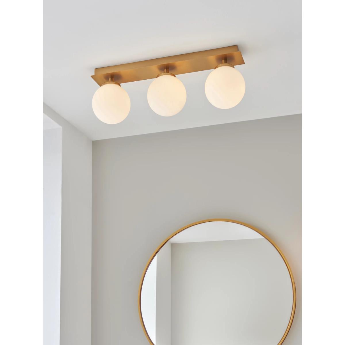 John Lewis Fredriksberg 3 Lamp Opal Glass Shade Semi Flush Bathroom Ceiling Light, Brass – image 5