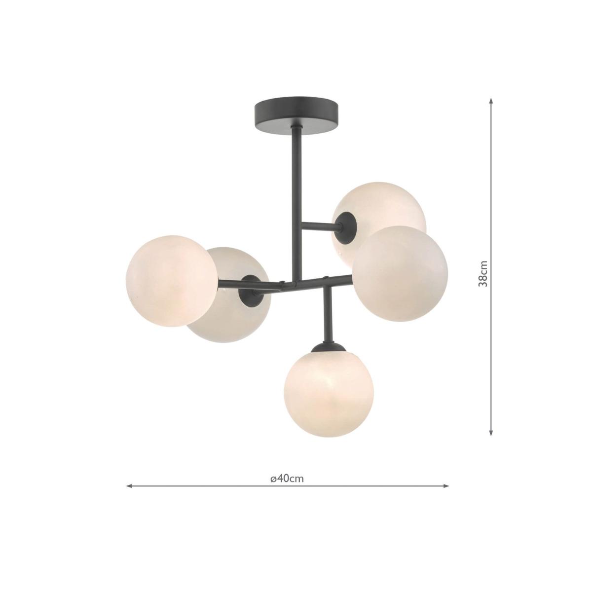 Där Euan Opal Glass Semi Flush Ceiling Light, Black – image 6