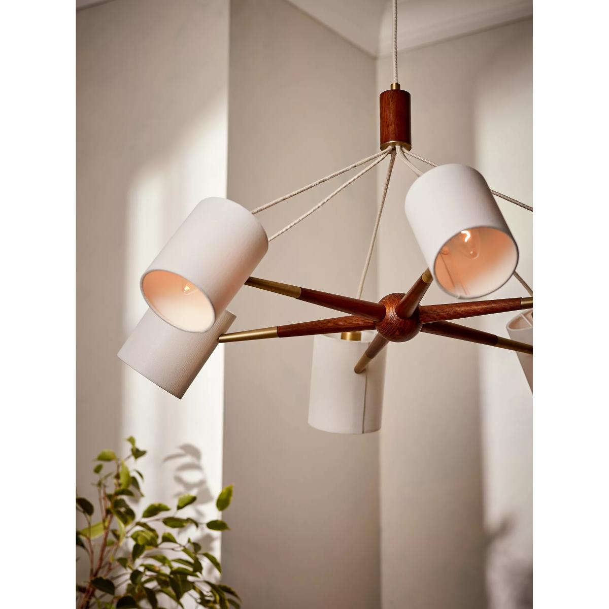 John Lewis Spindle 6 Arm Ceiling Light, Walnut/Antique Brass – image 2