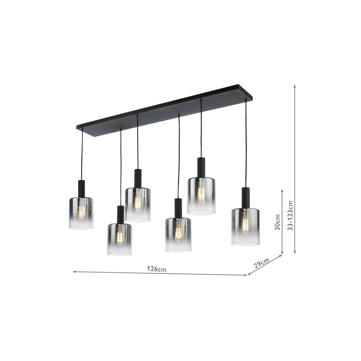 Där Savannah 6 Arm Bar Ceiling Light, Black/Smoked – image 8