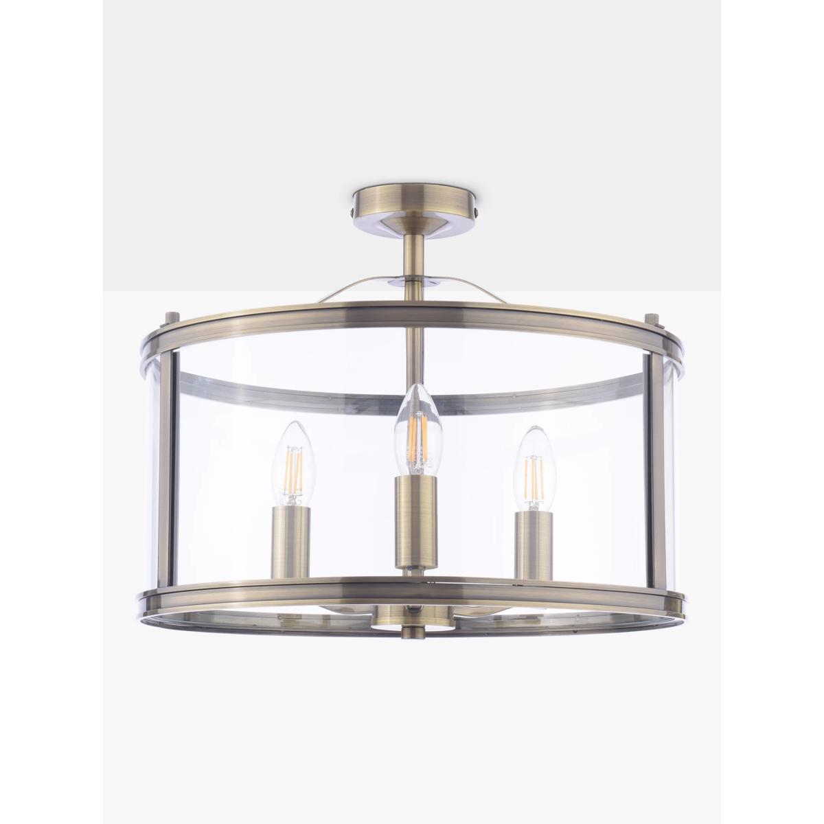 Laura Ashley Harrington 3 Bulb Semi-Flush Ceiling Light, Antique Brass – image 2