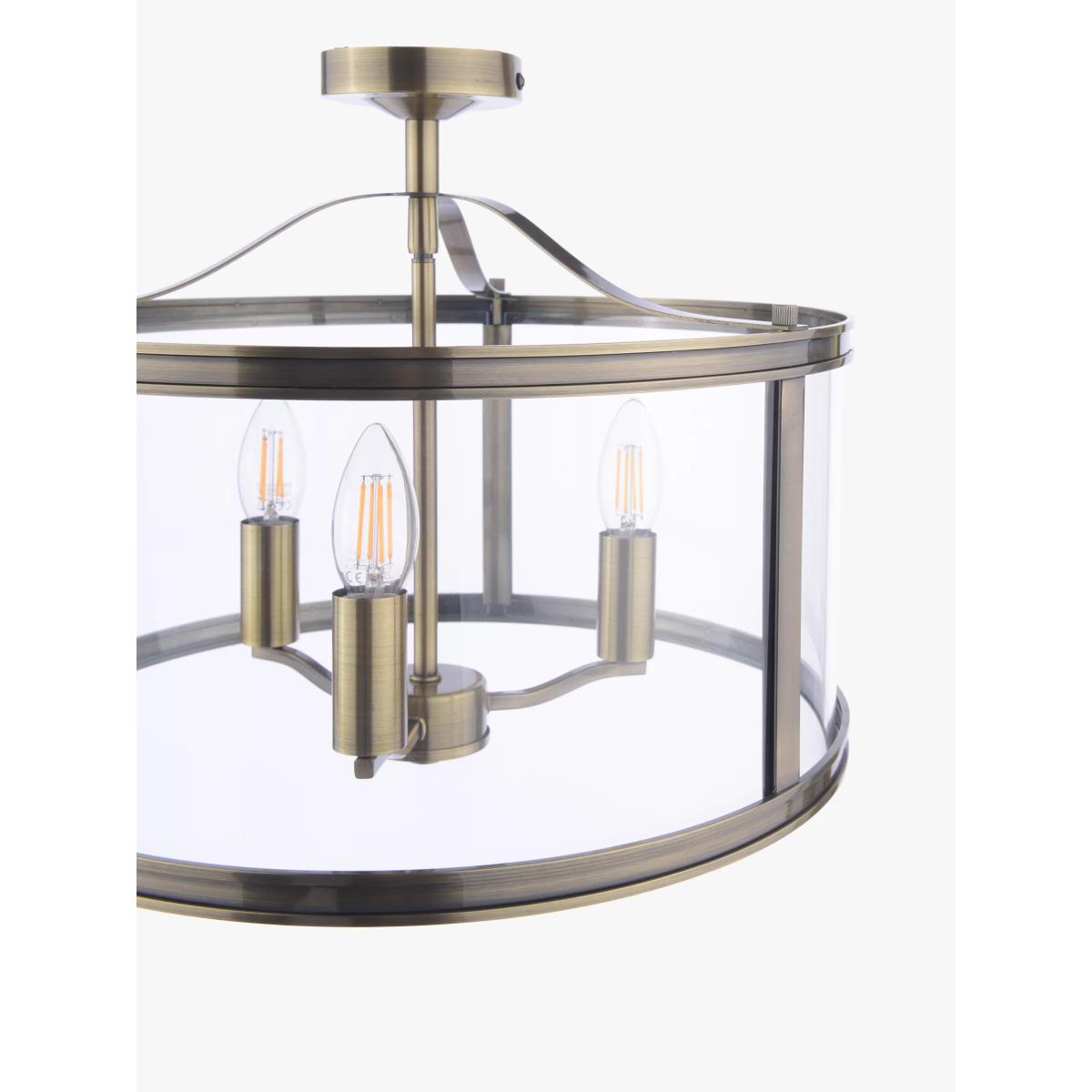 Laura Ashley Harrington 3 Bulb Semi-Flush Ceiling Light, Antique Brass – image 3