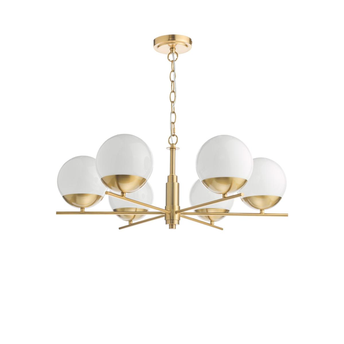 Där Bombazine 6 Arm Opal Glass Pendant Ceiling Light, Brass – image 2
