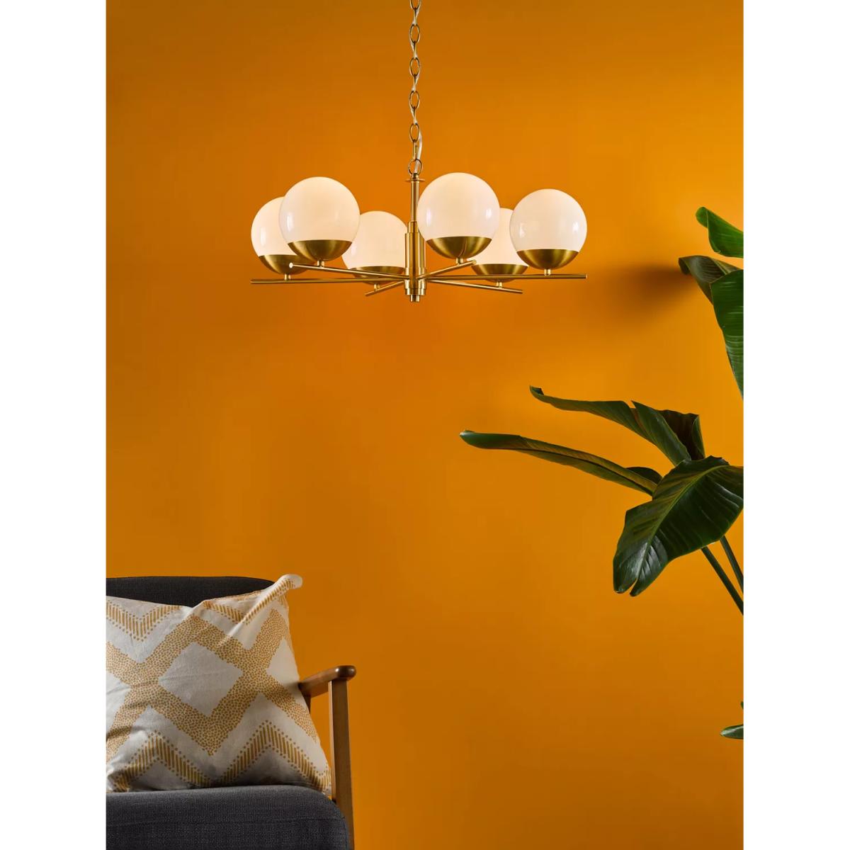 Där Bombazine 6 Arm Opal Glass Pendant Ceiling Light, Brass – image 6