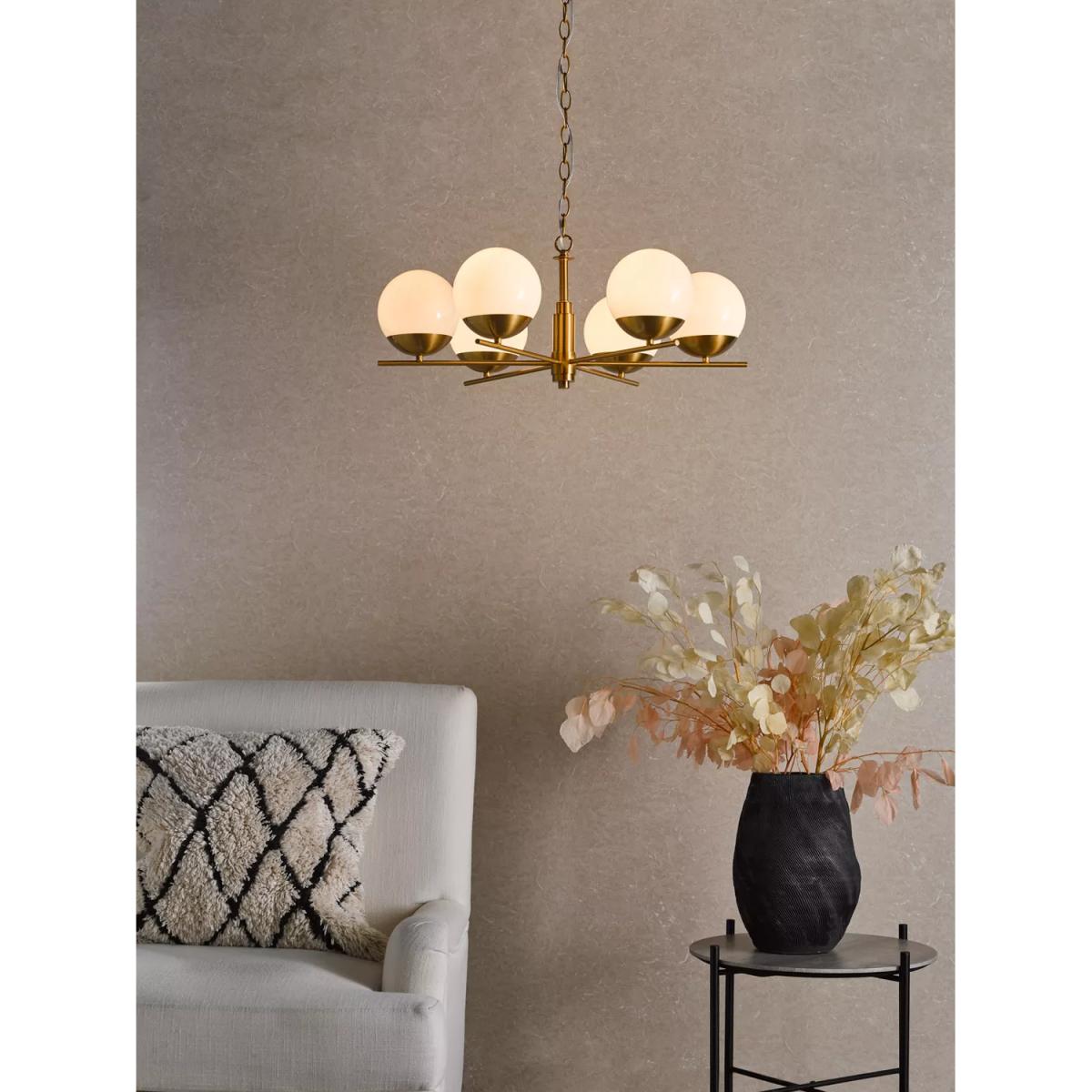 Där Bombazine 6 Arm Opal Glass Pendant Ceiling Light, Brass – image 7
