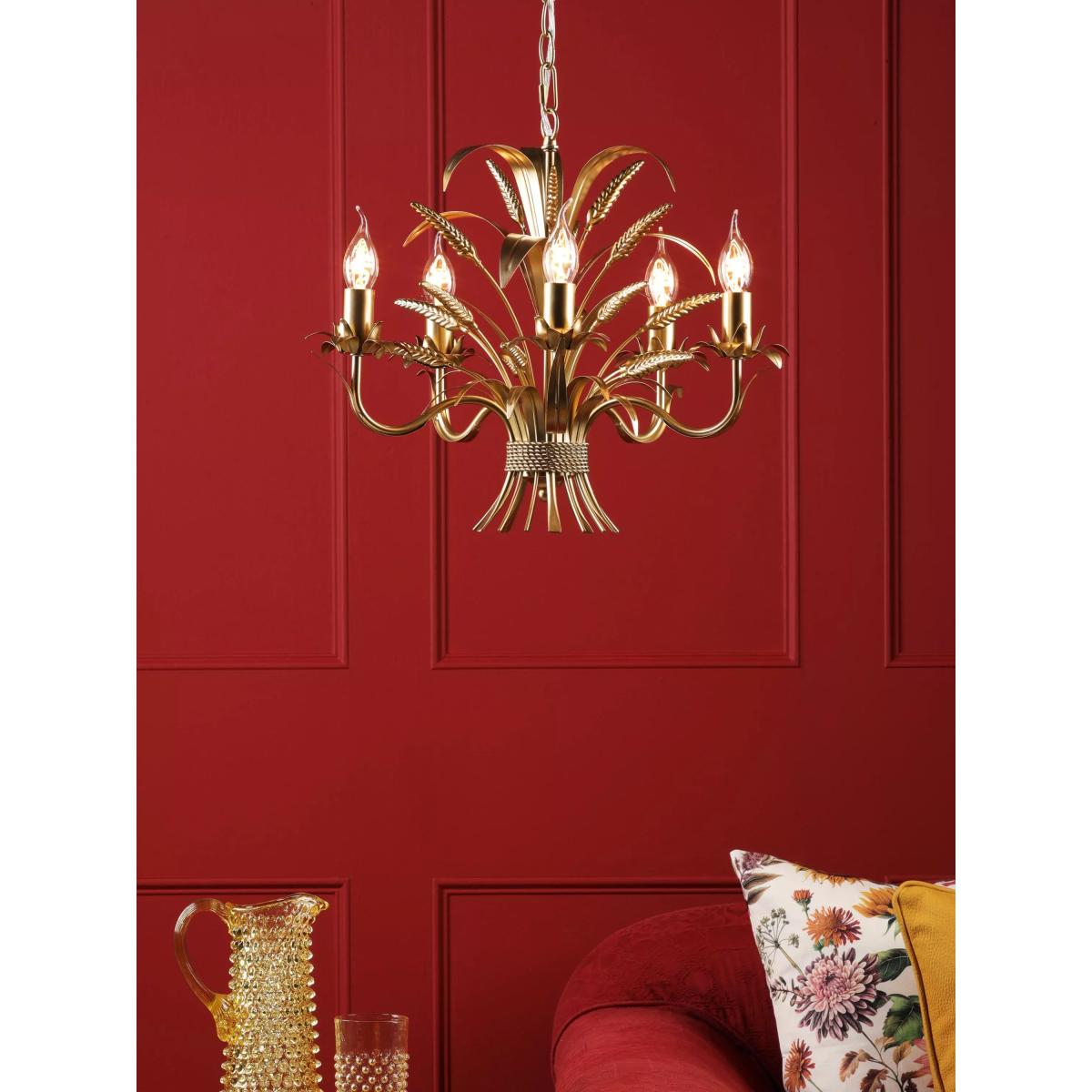 Där Phaedra Leaf 5 Arm Pendant Ceiling Light, Gold – image 2
