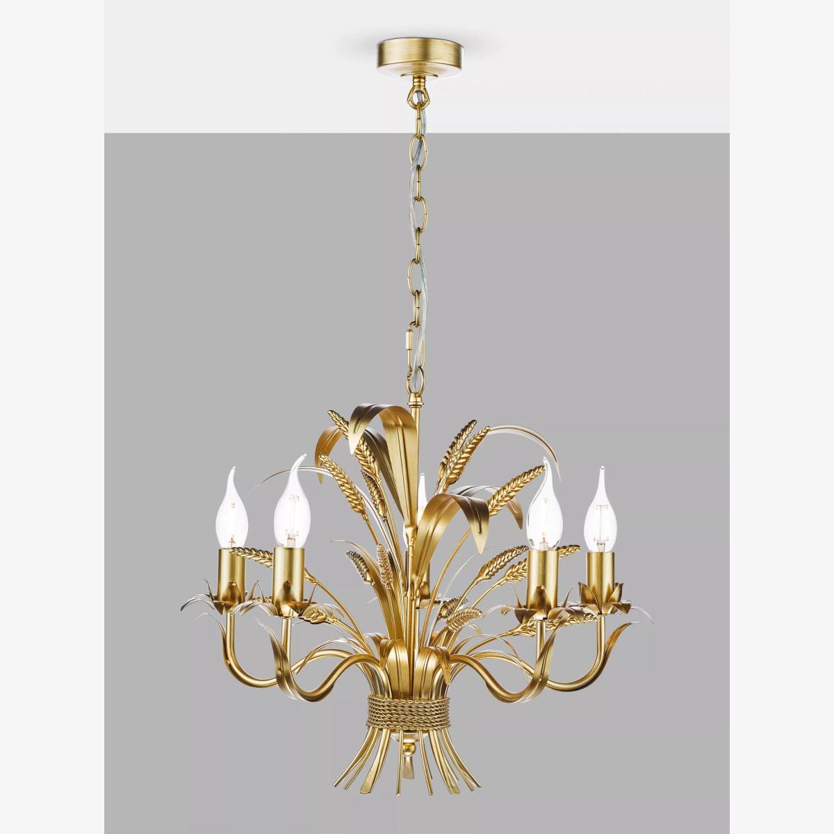 Där Phaedra Leaf 5 Arm Pendant Ceiling Light, Gold – image 1