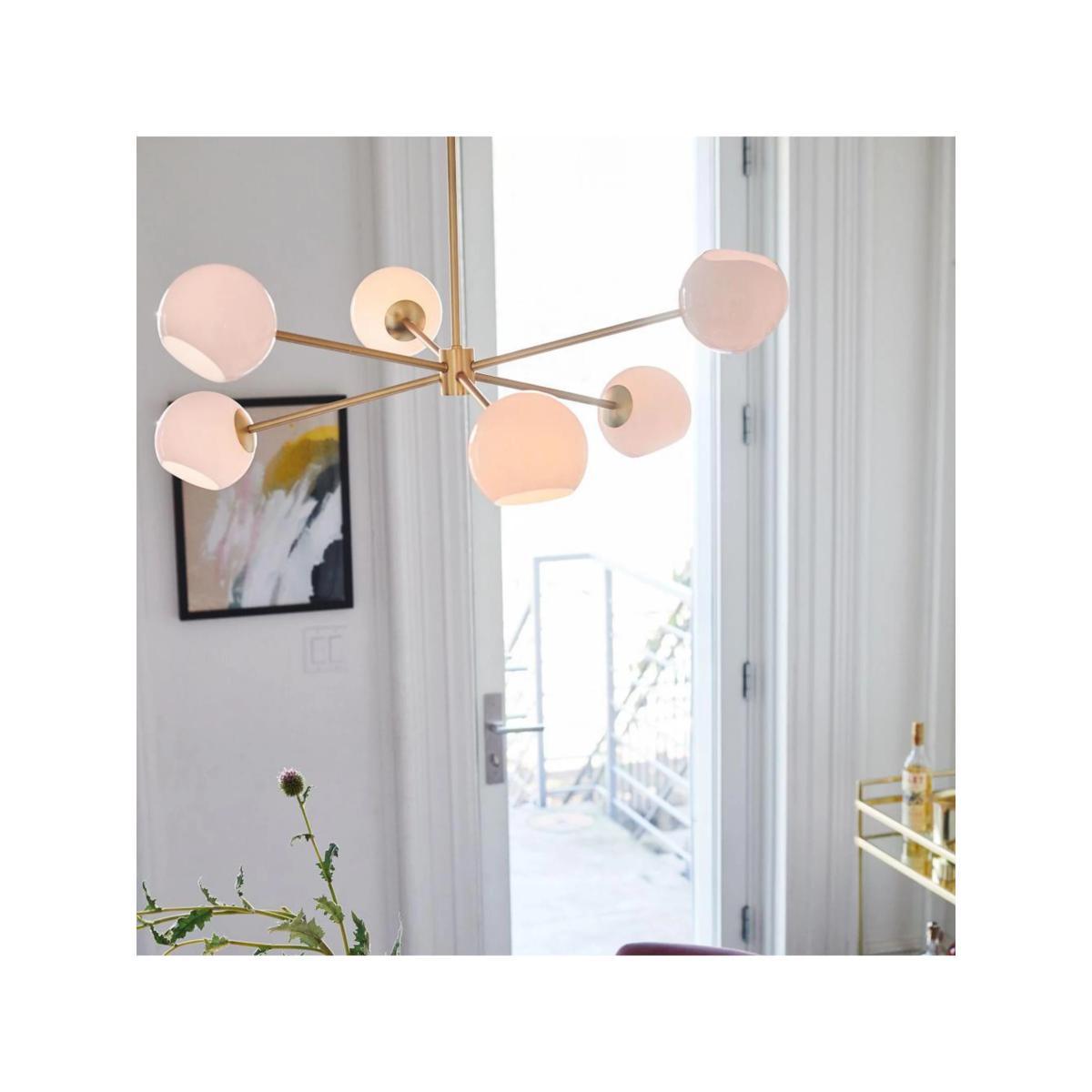 west elm Staggered Milk Glass Chandelier Ceiling Light, Brass – image 2