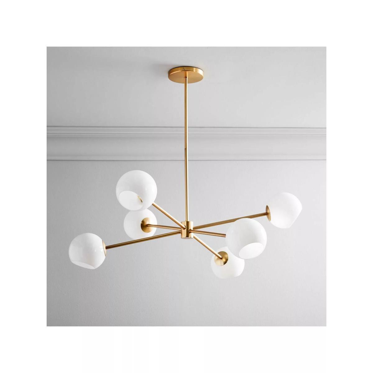 west elm Staggered Milk Glass Chandelier Ceiling Light, Brass – image 3