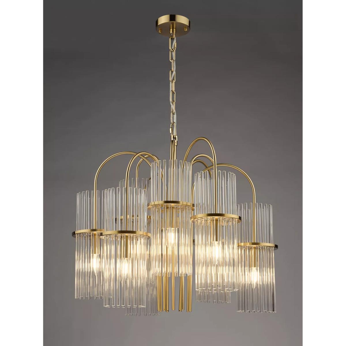 Där Eniola Glass 9 Arm Pendant Ceiling Light, Brass – image 6