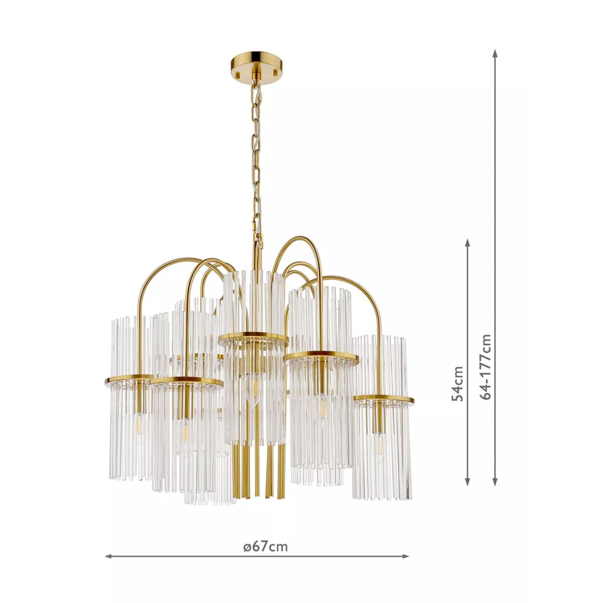 Där Eniola Glass 9 Arm Pendant Ceiling Light, Brass – image 7