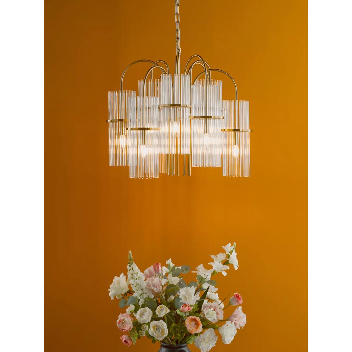 Där Eniola Glass 9 Arm Pendant Ceiling Light, Brass – image 8