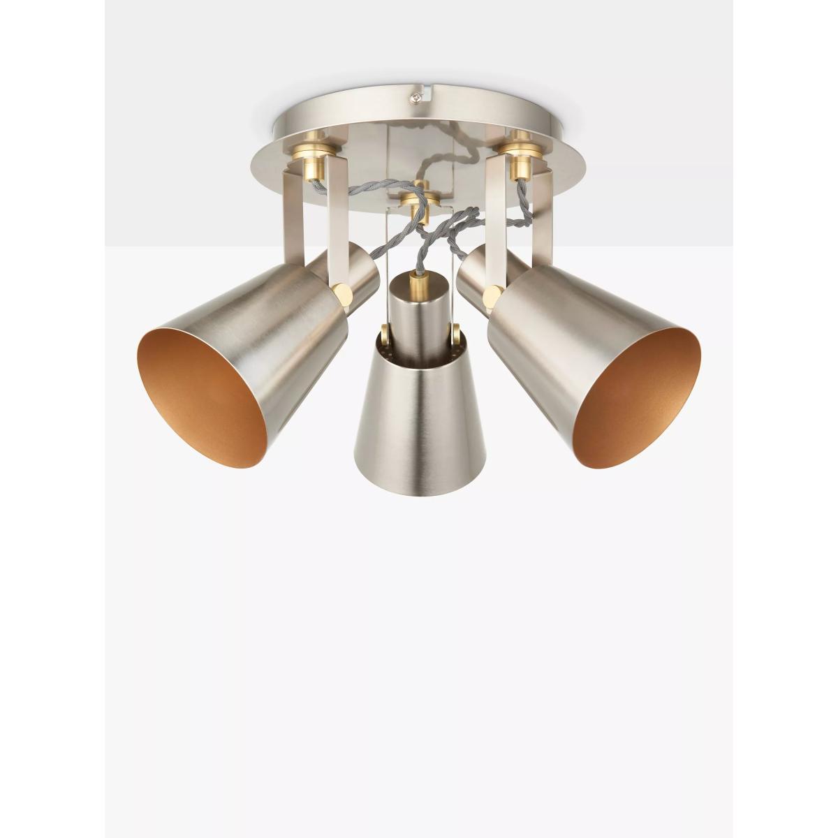 John Lewis Smythson 3 Spotlight Flush Ceiling Plate, Satin Steel/Gold – image 2
