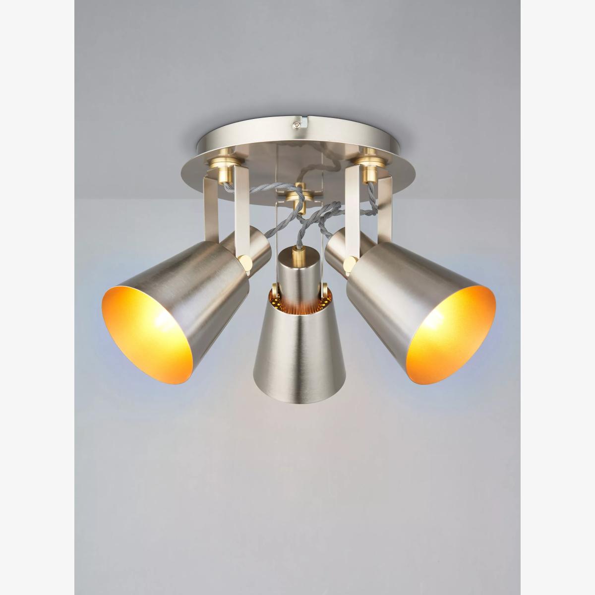 John Lewis Smythson 3 Spotlight Flush Ceiling Plate, Satin Steel/Gold – image 1