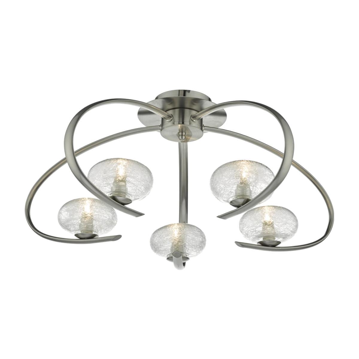 dar lighting LEI5446 Leighton 5 Light Semi Flush Satin Chrome and Sugar Cane Glass