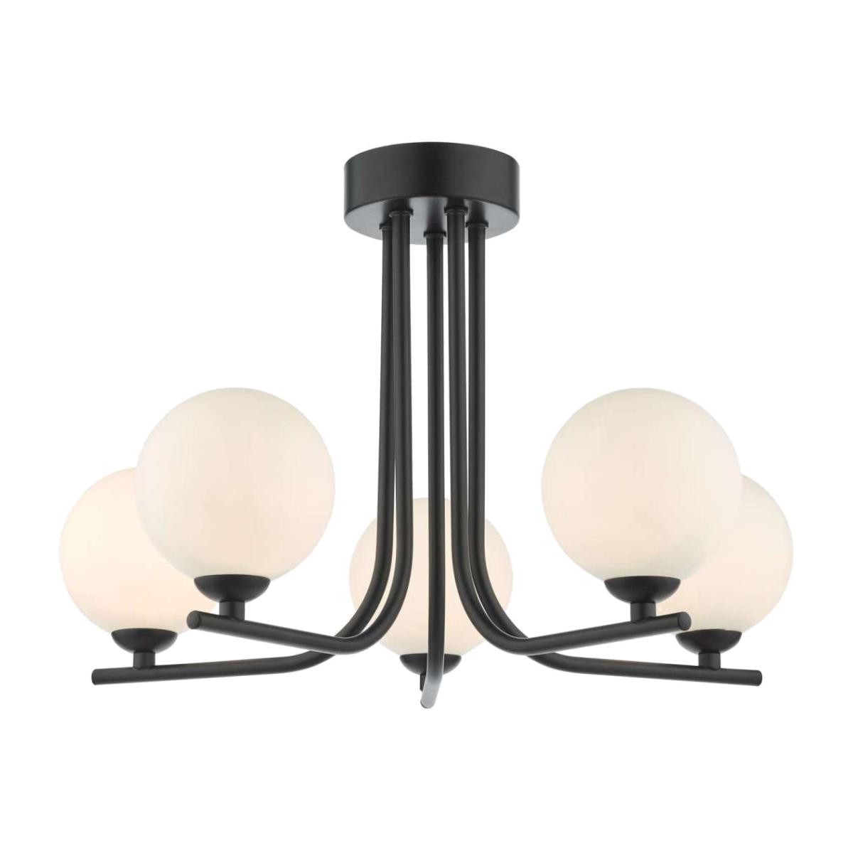 dar lighting CRA5422-02 Cradle 5 Light Semi Flush Matt Black Opal Glass – image 1