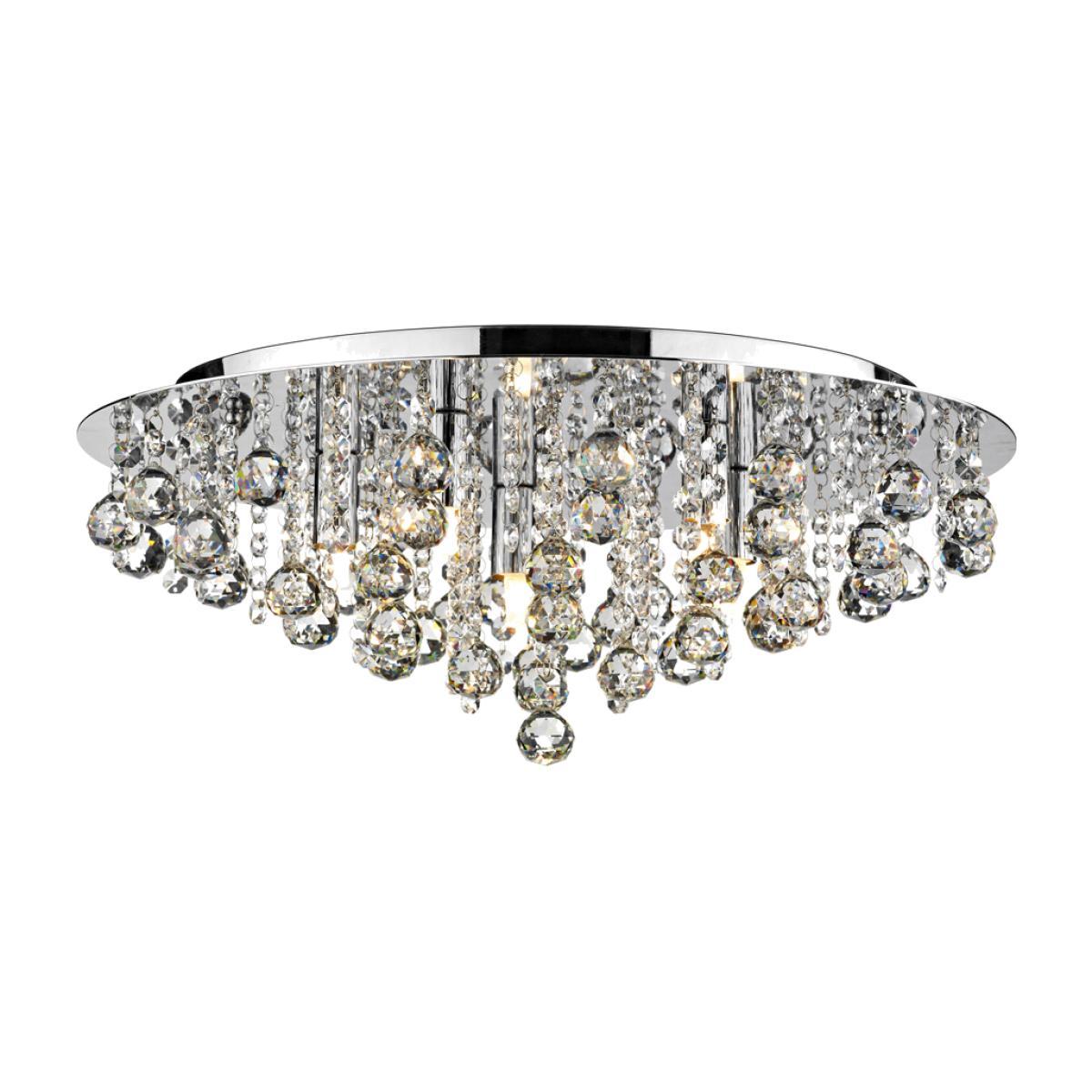 Dar Lighting PLU5450 Pluto 5 Light Flush Polished Chrome Crystal Glass Droppers