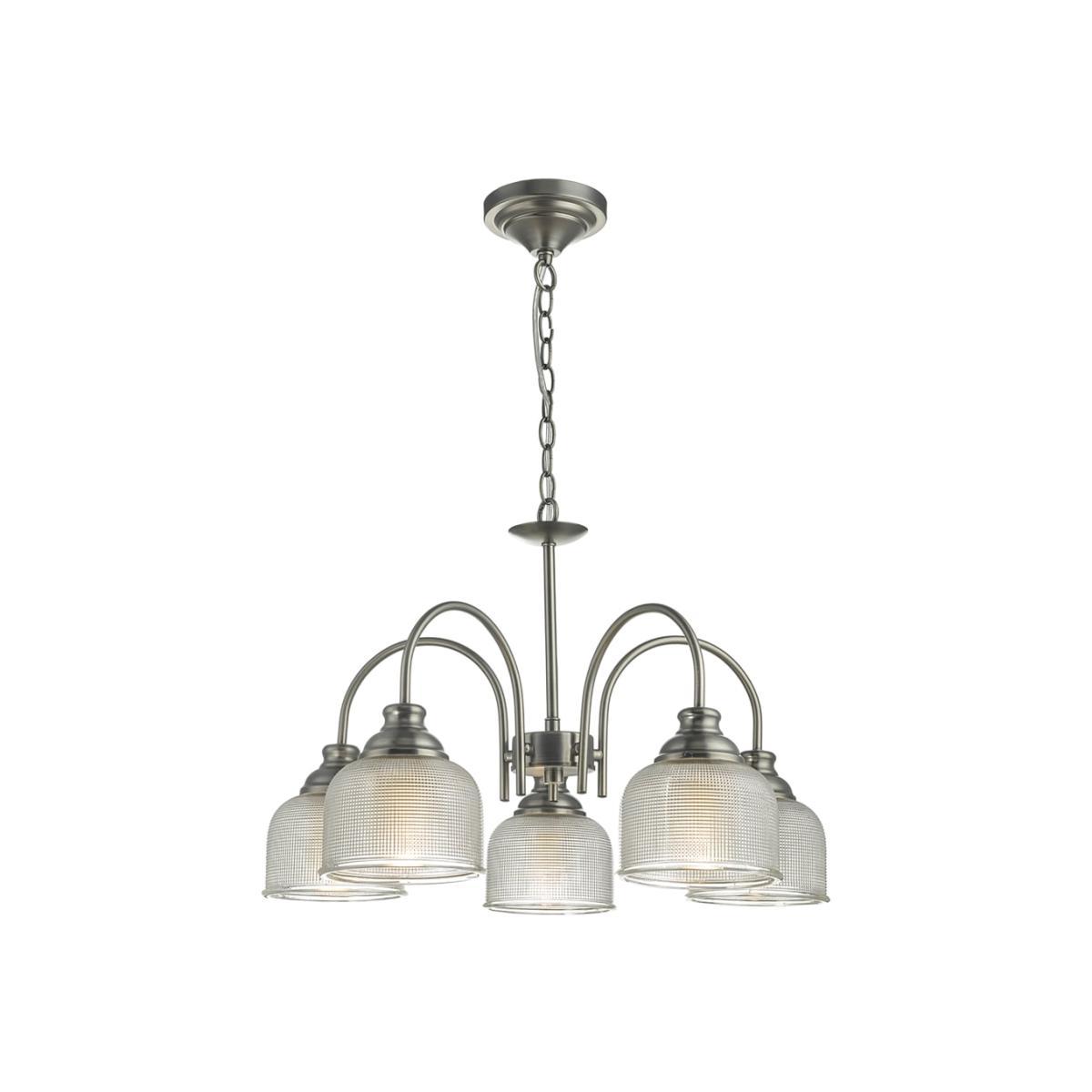 dar lighting Tac0561 Tack 5 Light Pendant Antique Chrome and Textured Glass