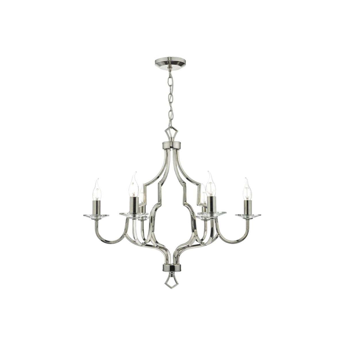 dar lighting Ner0638 Nerva 6 Light Pendant Polished Nickel and Crystal