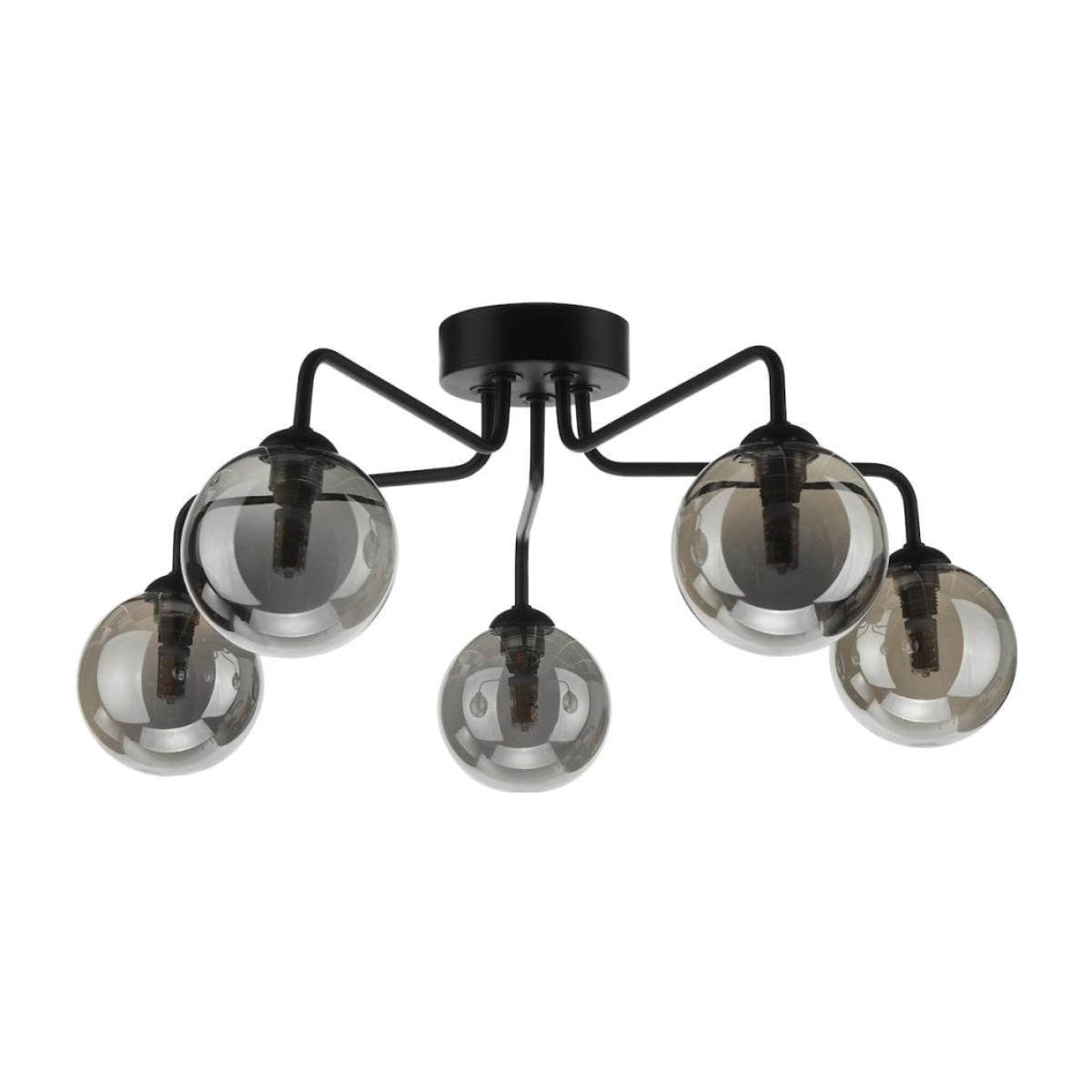 dar lighting FEY0522-01 Feya 5 Light Semi Flush Ceiling Light Matt Black Smoked Glass – image 1