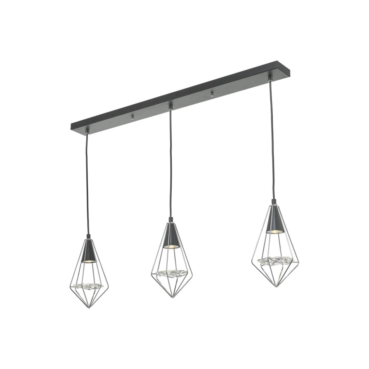 dar lighting Gia0350 Gianni 3 Light Pendant Black Polished Chrome and Glass