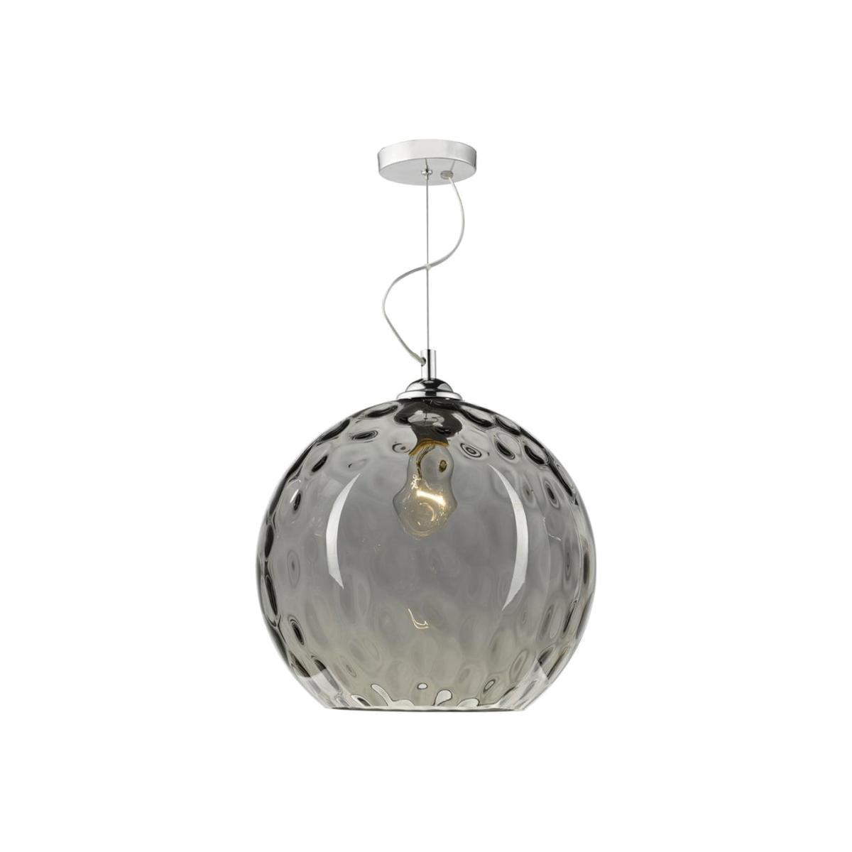 Dar Lighting AUL0110 Aulax 1 Light Pendant Silver Smoked Glass With Dimple Effect