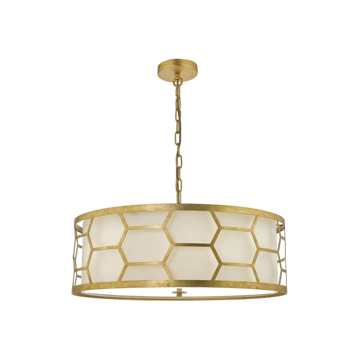dar lighting Eps0412 Epstein 4 Light Pendant Gold With Ivory Shade and Frosted Glass Diffuser