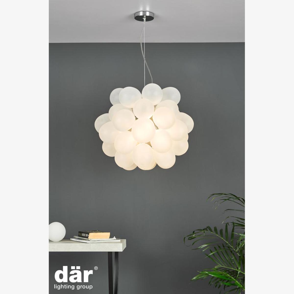dar lighting Bub0602 Bubbles 6 Light Pendant Polished Chrome Frosted Glass