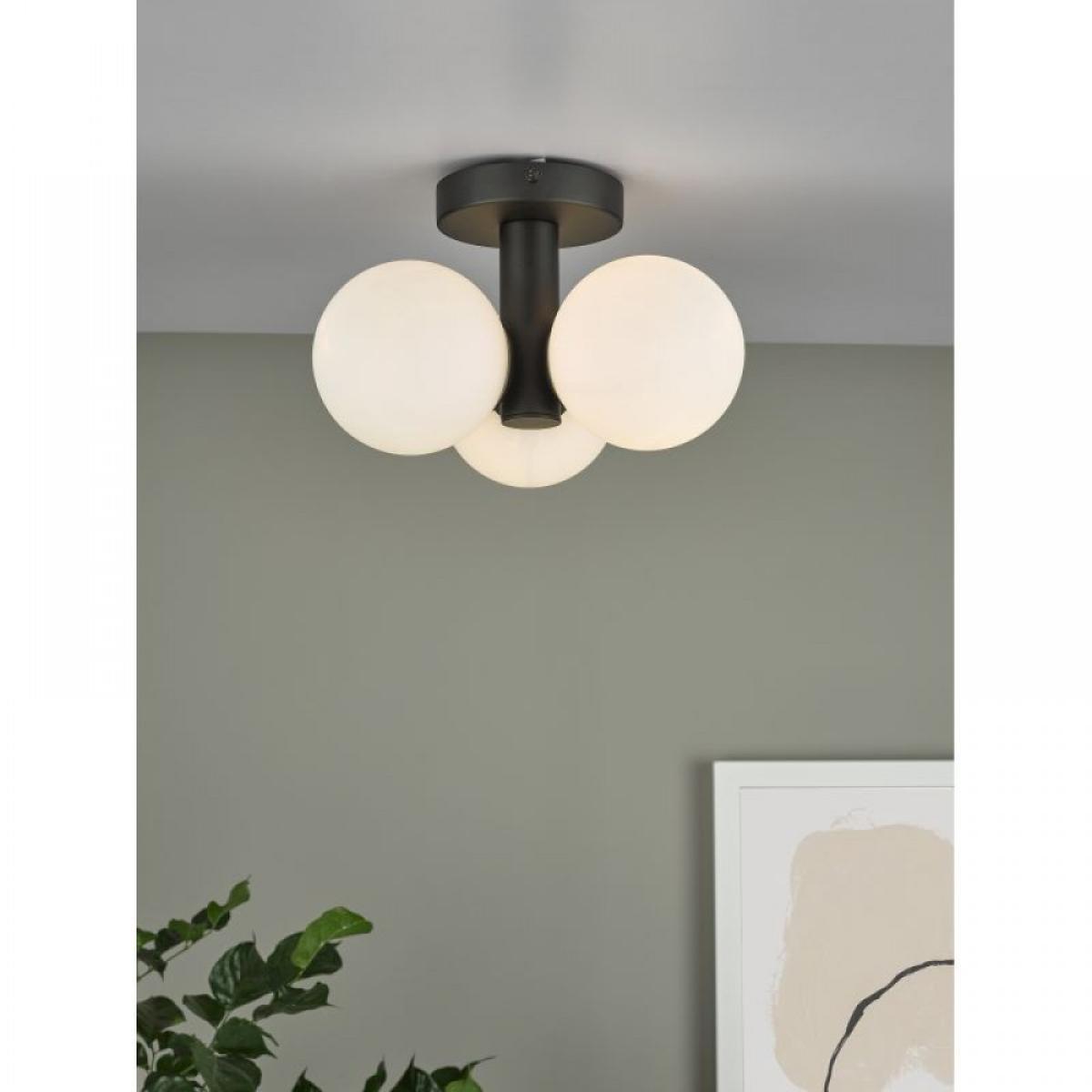 dar lighting BLA5322 Blake 3 Light Semi Flush Matt Black Opal Glass – image 2
